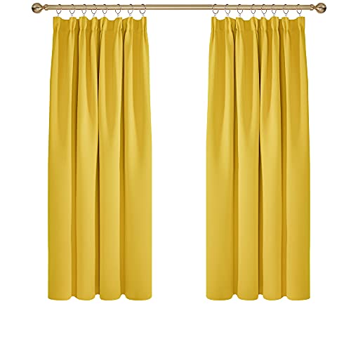 Deconovo Gardine Thermo Blickdicht Vorhang Verdunkelung Kinderzimmer, 138x132cm(HöhexBreite), Senfgelb, 2er Set von Deconovo