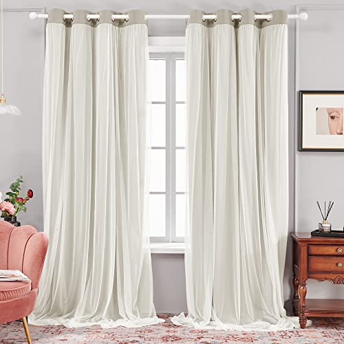 Deconovo Gardine Verdunkelungsvorhang 2-lagige Voile Vorhänge mit Ösen, 240x140cm(Höhe x Breite), Beige, 2er Set von Deconovo