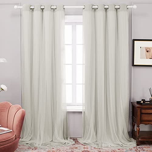 Deconovo Gardine Verdunkelungsvorhang 2-lagige Voile Vorhänge mit Ösen, 240x140cm(Höhe x Breite), Hellbeige, 2er Set von Deconovo