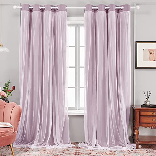 Deconovo Gardine Verdunkelungsvorhang 2-lagige Voile Vorhänge mit Ösen, 300x140cm(Höhe x Breite), Hellrosa, 2er Set von Deconovo