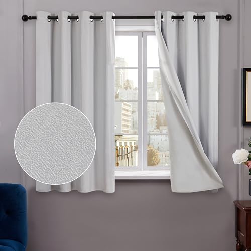 Deconovo Gardinen 100% Blickdicht Vorhang Schlafzimmer Ösen Thermo Vorhänge Kälteschutz, 138x168 cm(HöhexBreite), Silber Grau, 2er Set von Deconovo