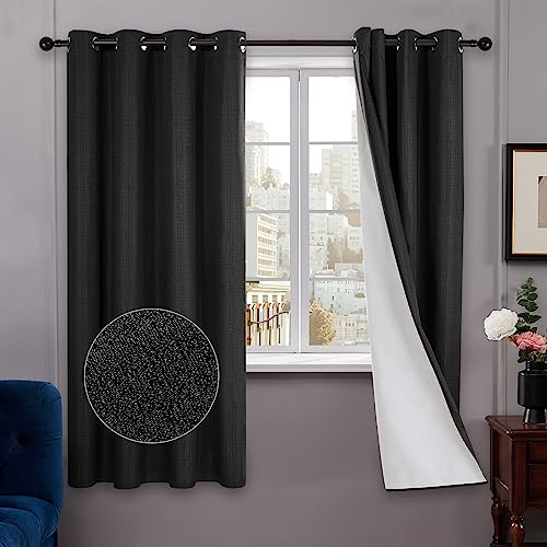 Deconovo Gardinen 100% Blickdicht Vorhang Schlafzimmer Ösen Thermo Vorhänge Kälteschutz, 160x132 cm(HöhexBreite), Schwarz, 2er Set von Deconovo