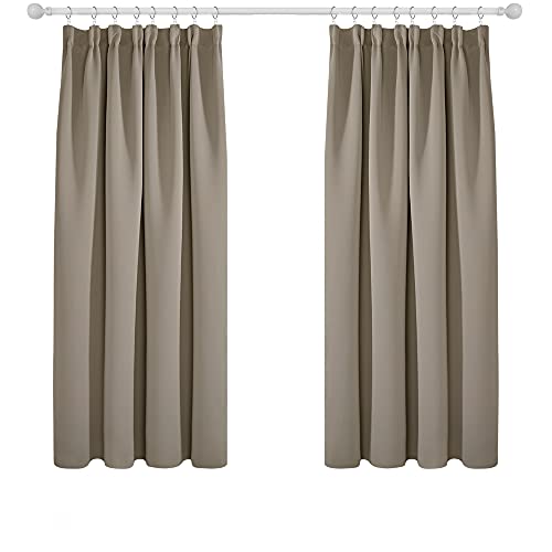 Deconovo Gardinen Blickdicht Kräuselband Vorhang Verdunkelung Thermo gegen Kälte Schlafzimmer, 138x117cm(HöhexBreite), Taupe, 2er Set von Deconovo