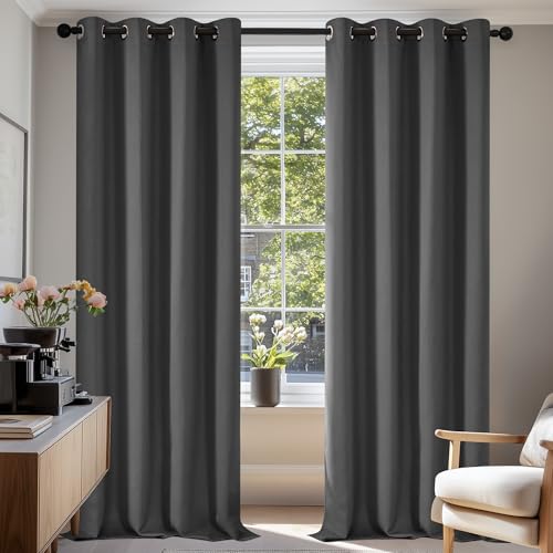 Deconovo Vorhang Blickdicht Verdunkelungsvorhang Dicke Gardine Wohnzimmer Thermogardine Ösen, 240x135cm(HöhexBreite), Dunkelgrau, 2er Set von Deconovo