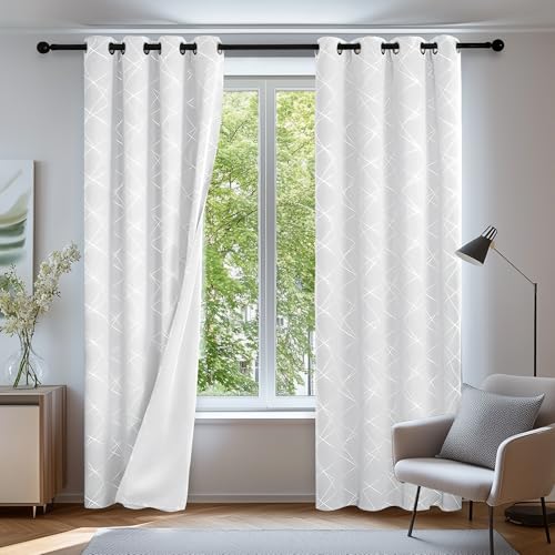 Deconovo Gardinen Blickdicht Vorhänge mit Ösen Wohnzimmer Gardinen Verdunkelungsvorhang Thermogardinen, 183x117 cm(HöhexBreite), Grau Weiß, 2er Set von Deconovo