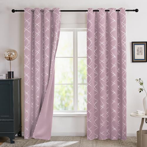 Deconovo Gardinen Blickdicht Vorhänge mit Ösen Wohnzimmer Vorhang Verdunkelung Verdunkelungsvorhang Schlafzimmer Thermogardinen Wärmeisolierend Kälteschutz, 175x140 cm(HöhexBreite), Hellpink, 2er Set von Deconovo