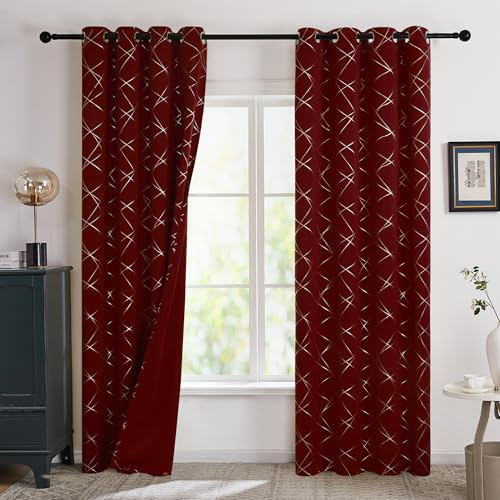 Deconovo Gardinen Blickdicht Vorhänge mit Ösen Wohnzimmer Vorhang Verdunkelung Verdunkelungsvorhang Schlafzimmer Thermogardinen Wärmeisolierend Kälteschutz, 290x140 cm(HöhexBreite), Rot, 2er Set von Deconovo