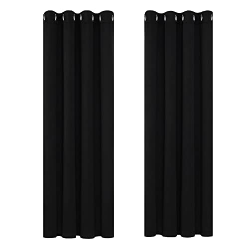 Deconovo Gardinen Blickdicht Vorhang Schlafzimmer Kälteschutz Vorhänge Blickdicht, 160x117cm(HöhexBreite), Schwarz, 2er Set von Deconovo