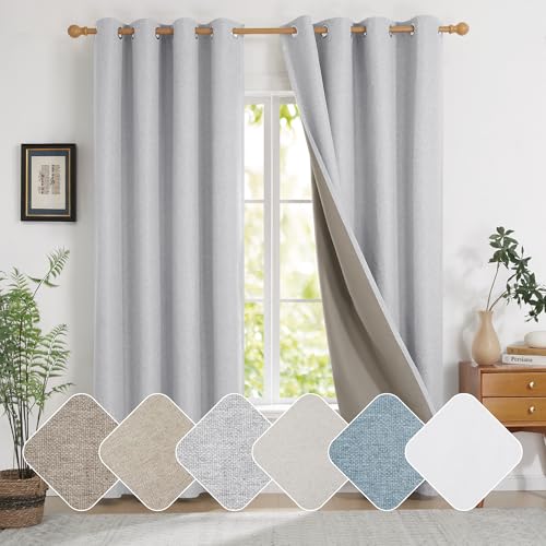 Deconovo Gardinen Blickdichte Leinenoptik Vorhänge Schlafzimmer Ösen Thermo Vorhang Kälteschutz Blackout Curtain 100% Verdunkelung Sonnenschutz Vorhang, 180x140 cm(HöhexBreite), Grau, 2er Set von Deconovo