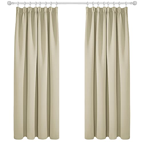 Deconovo Gardinen Verdunkelungsvorhang Kräuselband Schlafzimmer Thermogardine Kälteschutz, 183x132cm(HöhexBreite), Beige, 2er Set von Deconovo