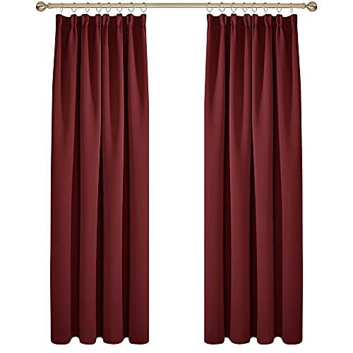 Deconovo Gardinen Verdunkelungsvorhang Kräuselband Schlafzimmer Thermogardine Kälteschutz, 229x132 cm(HöhexBreite), Rot, 2er Set von Deconovo