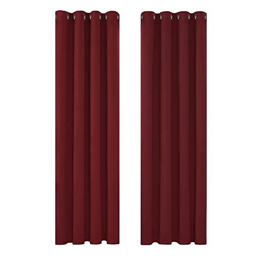 Deconovo Gardinen Verdunkelungsvorhang Ösen Gardinen gegen Kälte Wohnzimmer Warm Vorhang Blickdicht, 160x132 cm(HöhexBreite), Rot, 2er Set von Deconovo