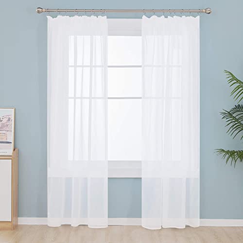 Deconovo Gardinen Voile Vorhangschals mit Kräuselband Transparent Wohnzimmer Modern, Weiß, 290x140 cm(HöhexBreite), 2er Set von Deconovo