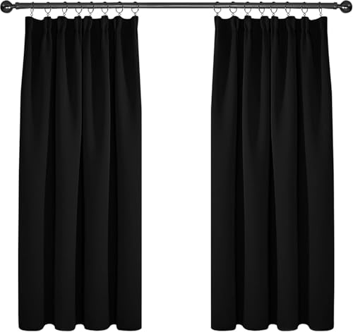 Deconovo Gardinen Vorhang Verdunkelungsgardinen mit Kräuselband Kinderzimmer, 138x117cm(HöhexBreite), Schwarz, 2er Set von Deconovo