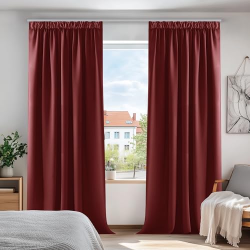 Deconovo Gardinen Blickdichte Vorhänge Verdunkelungsgardinen Dicke Thermovorhänge mit Kräuselband Vorhänge, 220x140 cm(HöhexBreite), Rot, 2er Set von Deconovo