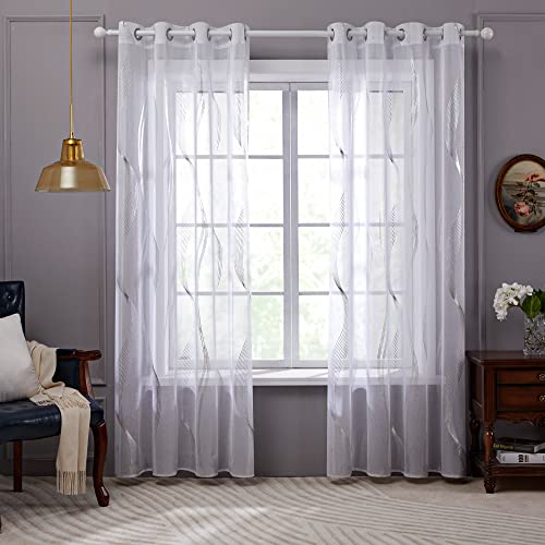 Deconovo Gardinen Weiß Vorhang Transparent Leinenoptik Ösenvorhang Voile Ösenschal Wohnzimmer, 229x140, Kurve Welle von Deconovo