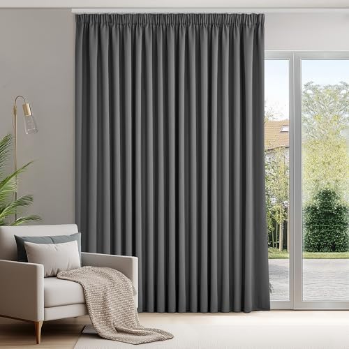 Deconovo Gardinen mit Kräuselband Blickdicht Vorhänge Gardinen Wohnzimmer Vorhang Verdunkelung Kälteschutz Raumteiler Vorhang Thermogardine, 175x280 cm(HöhexBreite), Dunkelgrau, 1 Stück von Deconovo