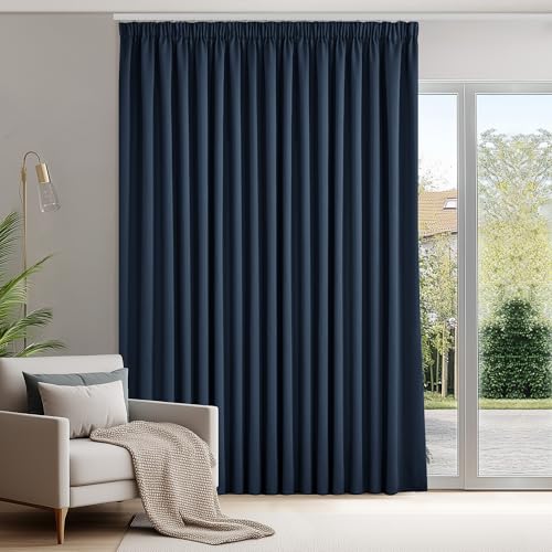 Deconovo Gardinen mit Kräuselband Blickdicht Vorhänge Gardinen Wohnzimmer Vorhang Verdunkelung Kälteschutz Raumteiler Vorhang Thermogardine, 245x200 cm(HöhexBreite), Dunkelblau, 1 Stück von Deconovo