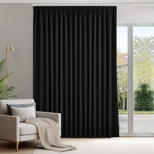 Deconovo Gardinen mit Kräuselband Blickdicht Vorhänge Gardinen Wohnzimmer Vorhang Verdunkelung Kälteschutz Raumteiler Vorhang Thermogardine, 245x300 cm(HöhexBreite), Schwarz, 1 Stück von Deconovo