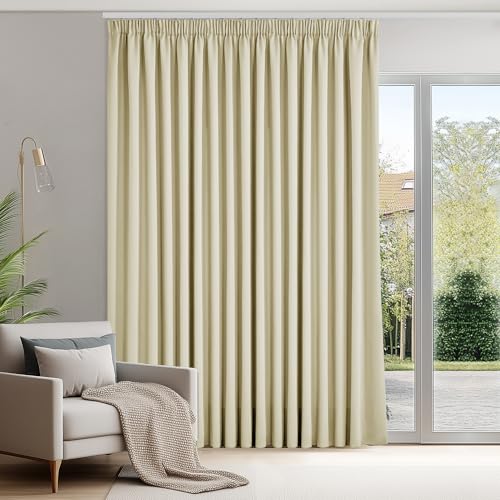 Deconovo Gardinen mit Kräuselband Blickdicht Vorhänge Gardinen Wohnzimmer Vorhang Verdunkelung Kälteschutz Raumteiler Vorhang Thermogardine, 260x300 cm(HöhexBreite), Creme, 1 Stück von Deconovo