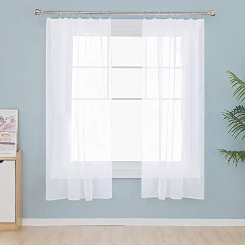 Deconovo Gardinen mit Kräuselband Stores Schal Vorhänge für Schiene Transparent Wohnzimmer Schlafzimmer Modern, 138x140 cm(HöhexBreite), Weiß, 2er Set von Deconovo