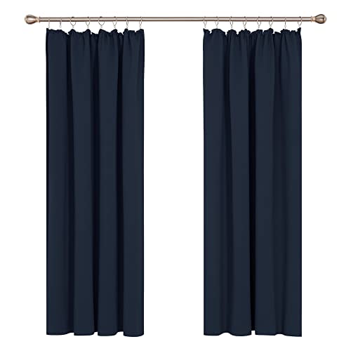 Deconovo Gardinen mit Kräuselband Vorhänge Kälteschutz Schlafzimmer Gardinen Verdunkelungsvorhang Wohnzimmer Thermogardine, 183x168 cm(Höhexbreite), Dunkelblau, 2er Set von Deconovo