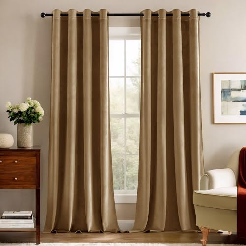 Deconovo Gardinen mit Ösen Gardine Wohnzimmer Samt Vorhänge Blickdicht Schlafzimmer Vorhang Wärmeisolierende Thermo Vorhan, 245x140 cm(HöhexBreite), Taupe, 2er Set von Deconovo