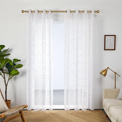 Deconovo Gardinen mit Ösen Lichtdurchlässige Vorhang Transparent Moderne Voile Vorhänge Wohnzimmer Gardinenschal mit Linienmuster Dekoscha für Balkone und Terrassen, 290x140 cm, Weiß, 2er Set Deconovo Gardinen mit Ösen Lichtdurchlässige Vorhang Transparent Moderne Voile Vorhänge Wohnzimmer Gardinenschal mit Linienmuster Dekoscha für Balkone und Terrassen, 290x140 cm, Weiß, 2er Set von Deconovo