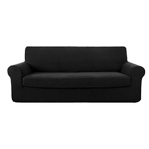 Deconovo Jacquard Sofabezug Stretch Sofaüberzug Couchbezug Sofaüberwurf Wohnzimmer, 3-Sitzer(180-230 cm), Schwarz von Deconovo