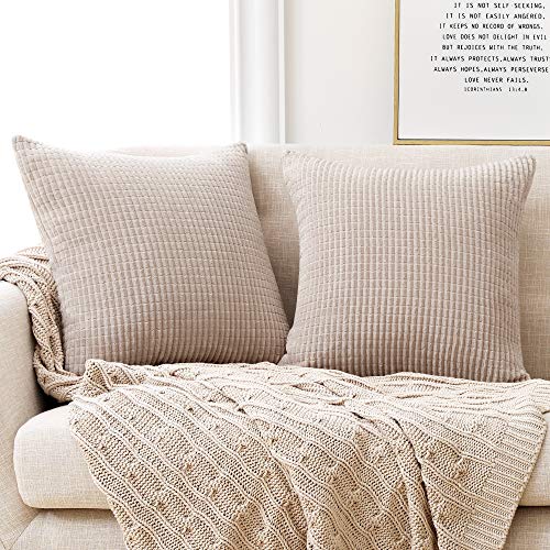 Deconovo Kissenbezüge Dekorative Kissenhülle Dekokissen Couchkissen mit Verstecktem Reißverschluss für Sofa, 50x50 cm, Creme, 2er Set von Deconovo