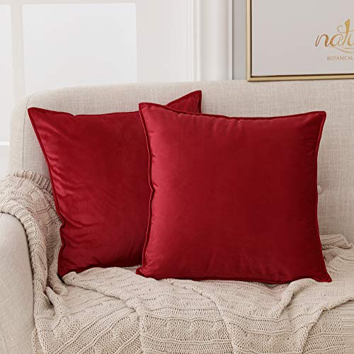 Deconovo Kissenbezug Samt Couch Kissenhülle Kissenbezüge Dekokissen Samt Kissenbezüge Zierkissenbezüge Dekorative Sofakissen Kissenhüllen Wohnzimmer Couchkissen, 60x60 cm, Rot, 2er Set von Deconovo