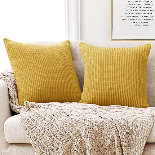 Deconovo Kissenbezug 40x40 Dekokissen Kordsamt Kissenhülle Dekorative Zierkissenhülle Super Weich Kissenbezüge Decor Kissenhüllen Sofakissen für Sofa Couch Wohnzimmer, 40x40 cm, Senfgelb, 2er Set von Deconovo