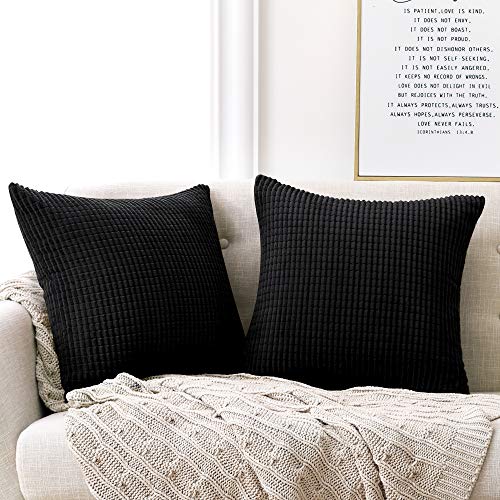 Deconovo Kissenbezug Kordsamt 45x45 Kissenbezüge Wohnzimmer Kissenhülle Dekokissen mit Verstecktem Reißverschluss Kissenhüllen Sofakissen für Sofa Büro Couch Schlafzimmer, 45x45 cm, Schwarz, 2er Set von Deconovo