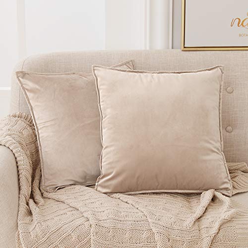 Deconovo Kissenbezug Kissenüberzug Samt Zierkissenbezüge Deko Kissenhülle Wohnzimmer Dekokissen Flansch Sofakissen Kissenhüllen Couchkissen für Schlafzimmer Büro, 50x50 cm, Taupe, 2er Set von Deconovo