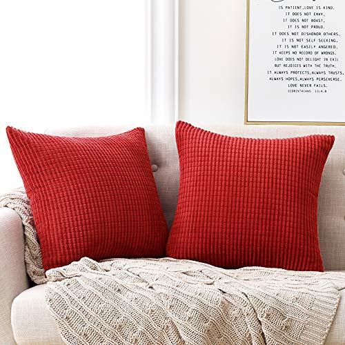 Deconovo Kissenbezüge Rot Kissenbezug Kordsamt Zierkissenbezug Dekorativen Kissenhüllen Weiches Massiv Kissen für Sofa Couch Schlafzimmer, 55x55 cm, Hellrot, 2er Set von Deconovo