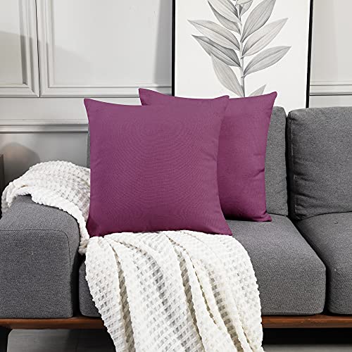 Deconovo Kissenbezug Leinen Optik Kissenhülle Kissenbezüge mit Verstecktem Reißverschluss Sofa Zierkissenhülle, 45x45 cm, Fuchsia, 2er Set von Deconovo