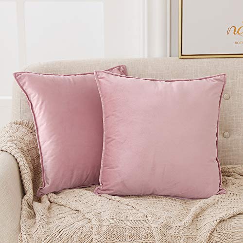 Deconovo Kissenbezug Samt Kissenüberzug Dekorative Kissendecke Schlfazimmer Sofa, 40x40 cm, Sakura Rosa, 2er Set von Deconovo