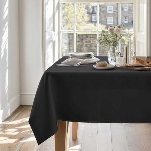 Deconovo Leinenoptik Tischdecke Wasserabweisend Tischwäsche Lotuseffekt 130x160 cm Schwarz von Deconovo