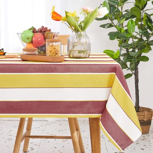 Deconovo Lotuseffekt Tischwäsche maschinenwaschbare Tischdecke wasserdichte pflegeleicht Tischtuch Tischschutz Elegante Tischdecken für Küche strapazierfähige, 130x200 cm, Rot + Gelb, 1 Stück von Deconovo