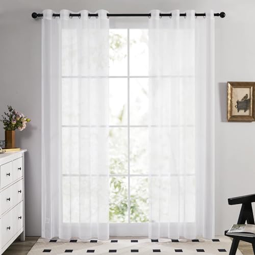 Deconovo Ösenschal Vorhang Voile Gardinen Wohnzimmer 180x140 cm Weiß 2er Set von Deconovo