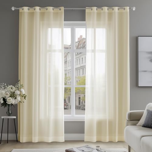 Deconovo Ösenvorhang Voile Vorhang Vorhänge Wohnzimmer 240x140 cm Hellbeige 2er Set von Deconovo