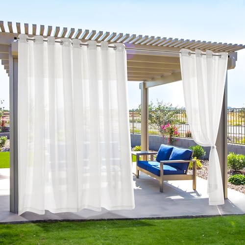Deconovo Outdoor Vorhänge Wetterfest 2er Set H214 x B140 cm Gardinen mit Ösen Transparent Wasserdicht Gardinenschal Terrassen Pavillon Balkon Weiß von Deconovo