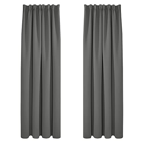 Deconovo Blickdichte gardinen mit Kräuselband Küche Fenster Dicke Thermogardine Kälteschutz warm Hitzeschutz, 242x132cm(HöhexBreite), Hellgrau, 2er Set von Deconovo