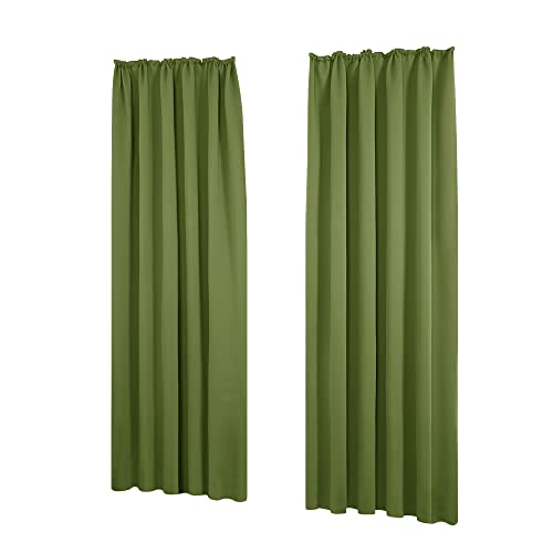 Deconovo Vorhänge Fenstervorhang Schlafzimmer Gardine Kälteschutz mit Kräuselband, 245x140 cm(HöhexBreite), Apfelgrün, 2er Set von Deconovo