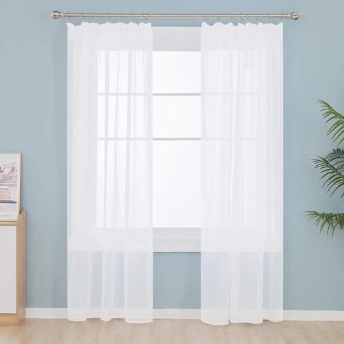 Deconovo Gardinen Transparent Vorhänge für Schiene mit Kräuselband Wohnzimmer Schlafzimmer, 229x140 cm(HöhexBreite), Weiß, 2er Set von Deconovo