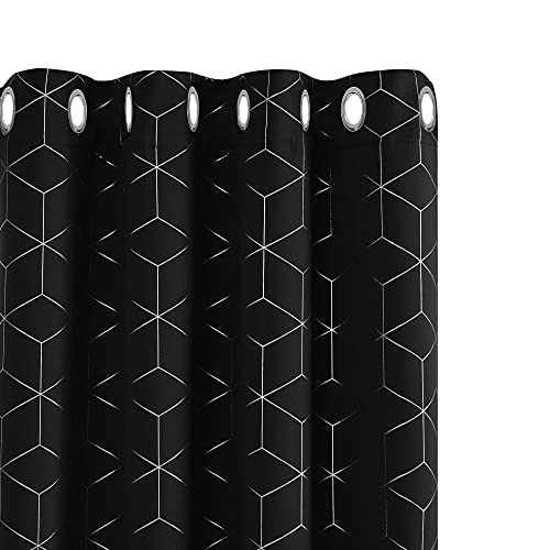 Deconovo Sichtschutz Vorhang mit Ösen Kälteschutz Thermogardine Hitzeschutz Dicke Thermovorhang, Blickdichte Gardinen, Sonnenschutz Vorhang für Schlafzimmer 138x168 cm(HöhexBreite), Schwarz, 2er Set von Deconovo