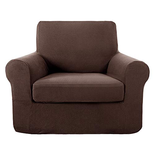 Deconovo Sofaüberwurf Stretch Couchüberzug Jacquard Sesselhusse Wohnzimmer, 1-Sitzer(80-120cm), Schoko von Deconovo