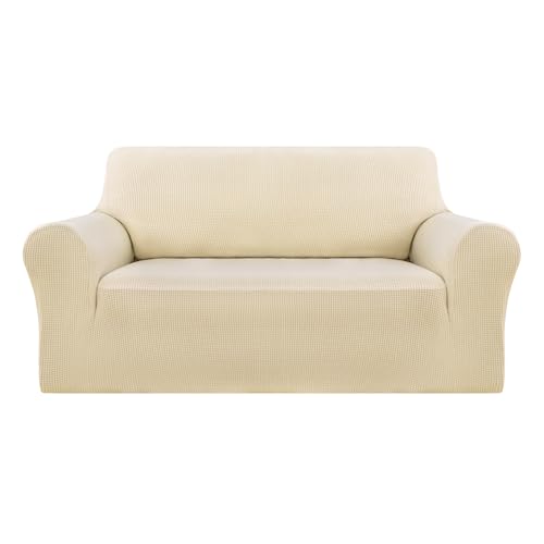Deconovo Sofabezug für 2-Sitzer mit Armlehnen, Beige, dehnbar, Jacquard, Sofaschonbezug, 1 Stück von Deconovo