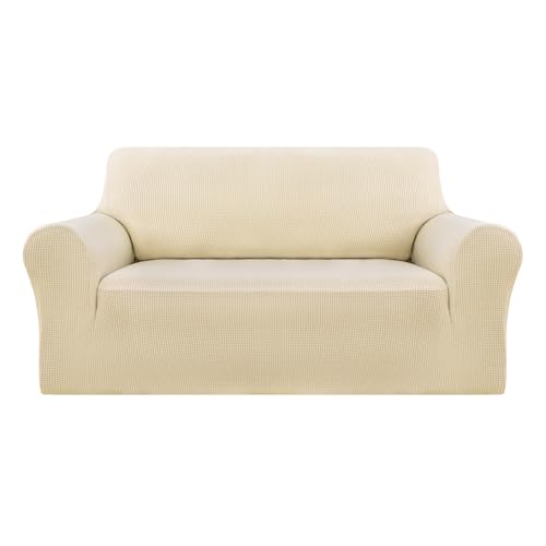 Deconovo Sofabezug für 2-Sitzer mit Armlehnen, Beige, dehnbar, Jacquard, Sofaschonbezug, 1 Stück von Deconovo