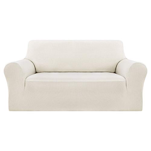 Deconovo Sofabezug für 2-Sitzer-Sofa mit Armlehnen, für Schlafzimmer, Wohnzimmer, dehnbar, bequem, Weiß, 1 Stück von Deconovo